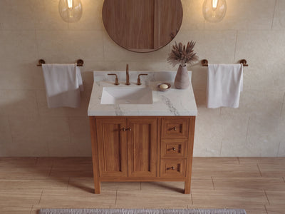 Nashville Teak Wood 36 in. W x 22 in. D Left Offset Sink Bathroom Vanity