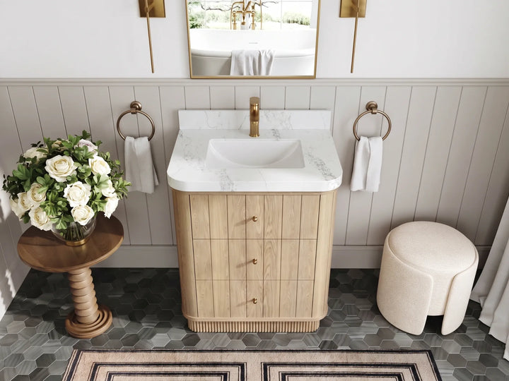 Houston White Oak 30 in. W x 22 in. D Free Standing Curved Edge Single Sink Bathroom Vanity - photo 15