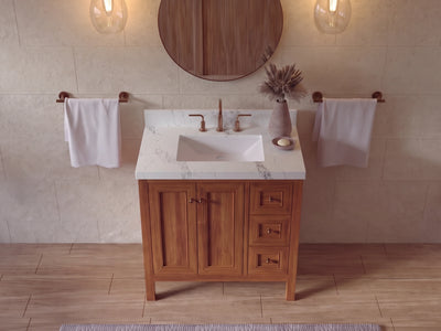 Nashville Teak Wood 36 in. W x 22 in. D Center Sink Bathroom Vanity