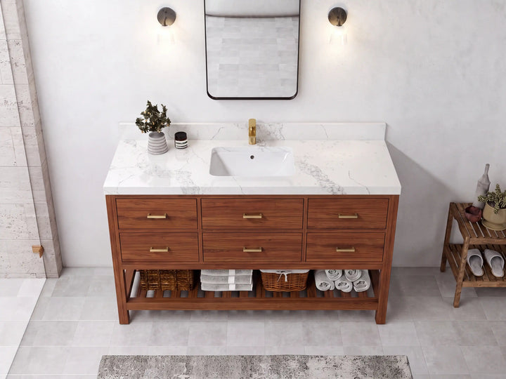 Parker Teak Wood 60 in. W x 22 in. D Single Sink Bathroom Vanity - photo 23