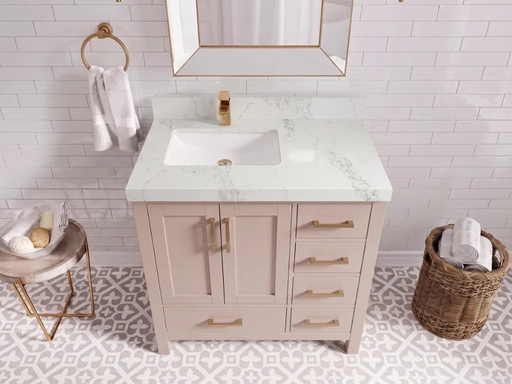 Malibu 36 in. W x 22 in. D Left Offset Sink Bathroom Vanity | 
              
                Pink
                
                  
             - MLB_PNK_WHQZ_36L - photo №11
