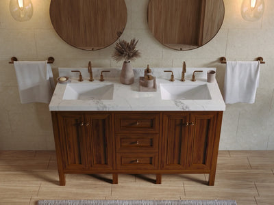 Nashville Teak Wood 60 in. W x 22 in. D Double Sink Bathroom Vanity