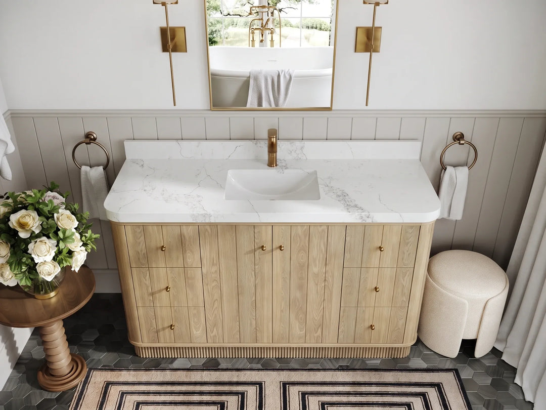 Houston White Oak 60 in. W x 22 in. D Free Standing Curved Edge Single Sink Bathroom Vanity | 
              
                Nordic White Oak
                
                  
             - HOU_WHOK_NORW_CARM_60S - photo №15