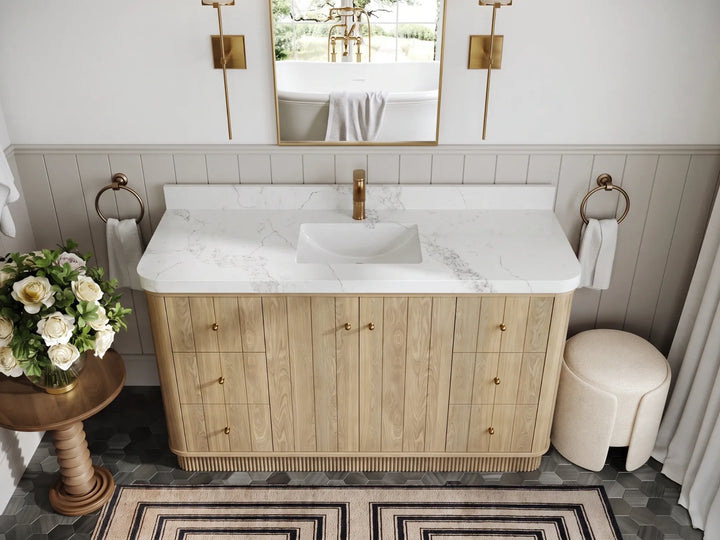 Houston White Oak 60 in. W x 22 in. D Free Standing Curved Edge Single Sink Bathroom Vanity - photo 15