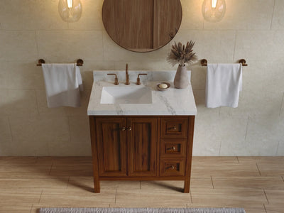 Nashville Teak Wood 36 in. W x 22 in. D Left Offset Sink Bathroom Vanity
