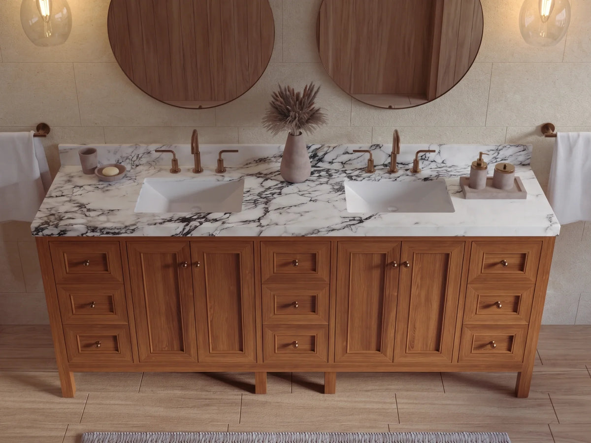 Nashville Teak Wood 84 in. W x 22 in. D Double Sink Bathroom Vanity