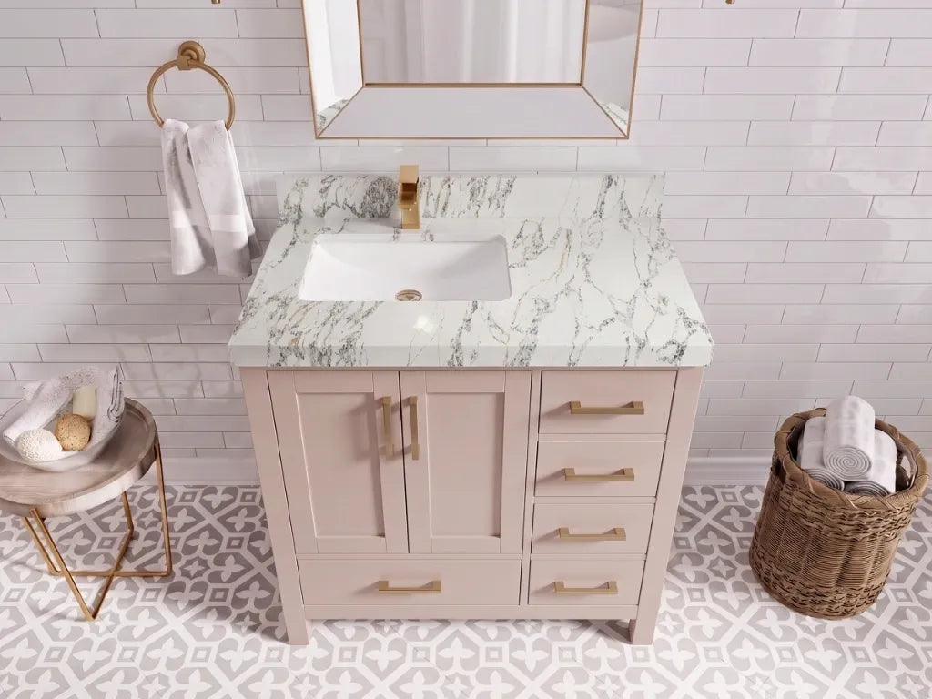 Malibu 36 in. W x 22 in. D Left Offset Sink Bathroom Vanity | 
              
                Pink
                
                  
             - MLB_PNK_WHQZ_36L - photo №12