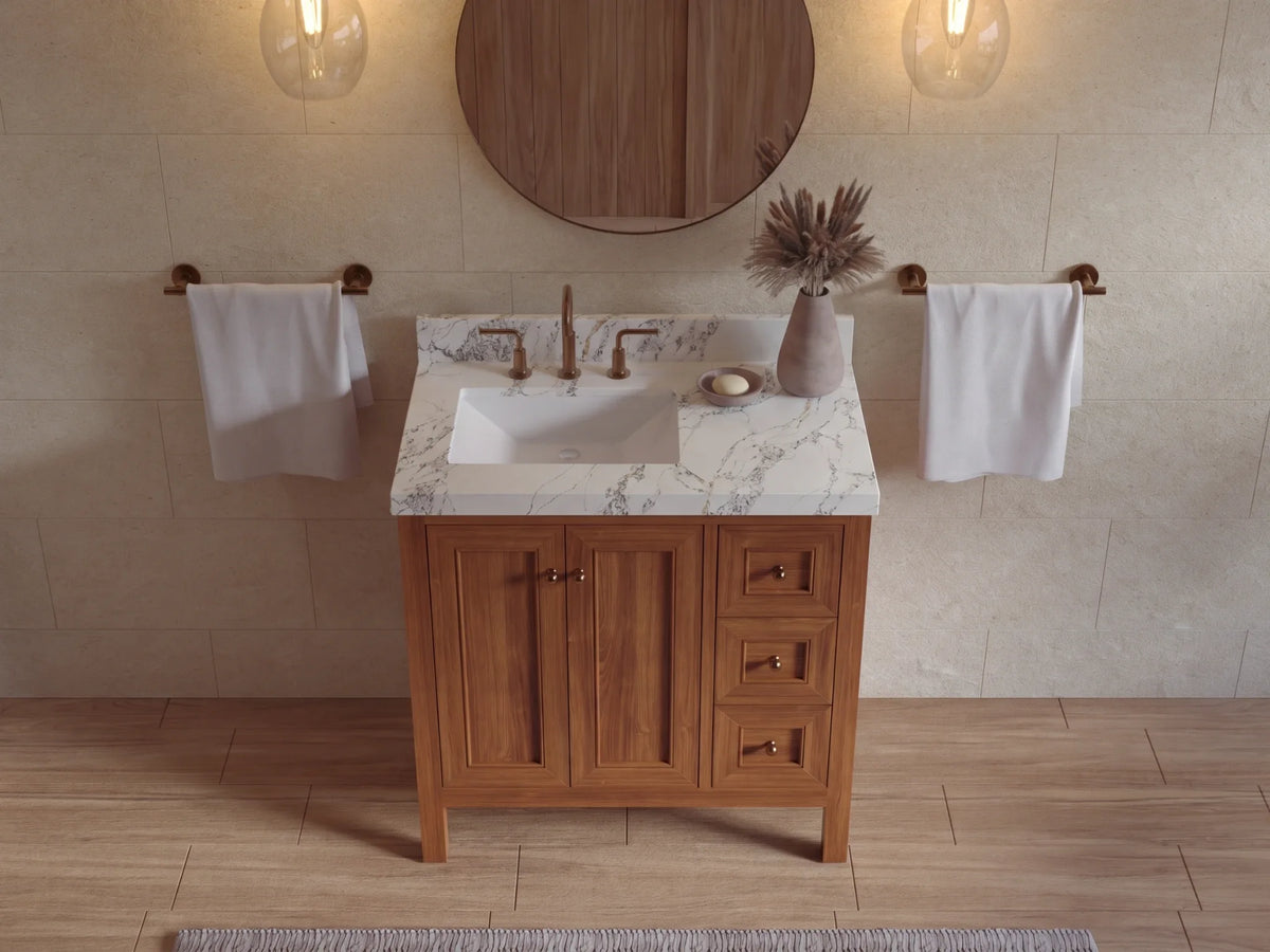 Nashville Teak Wood 36 in. W x 22 in. D Left Offset Sink Bathroom Vanity