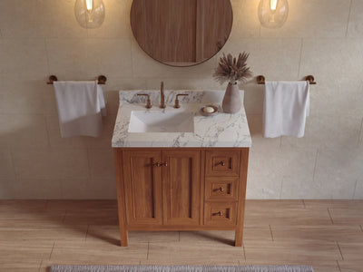Nashville Teak Wood 36 in. W x 22 in. D Left Offset Sink Bathroom Vanity