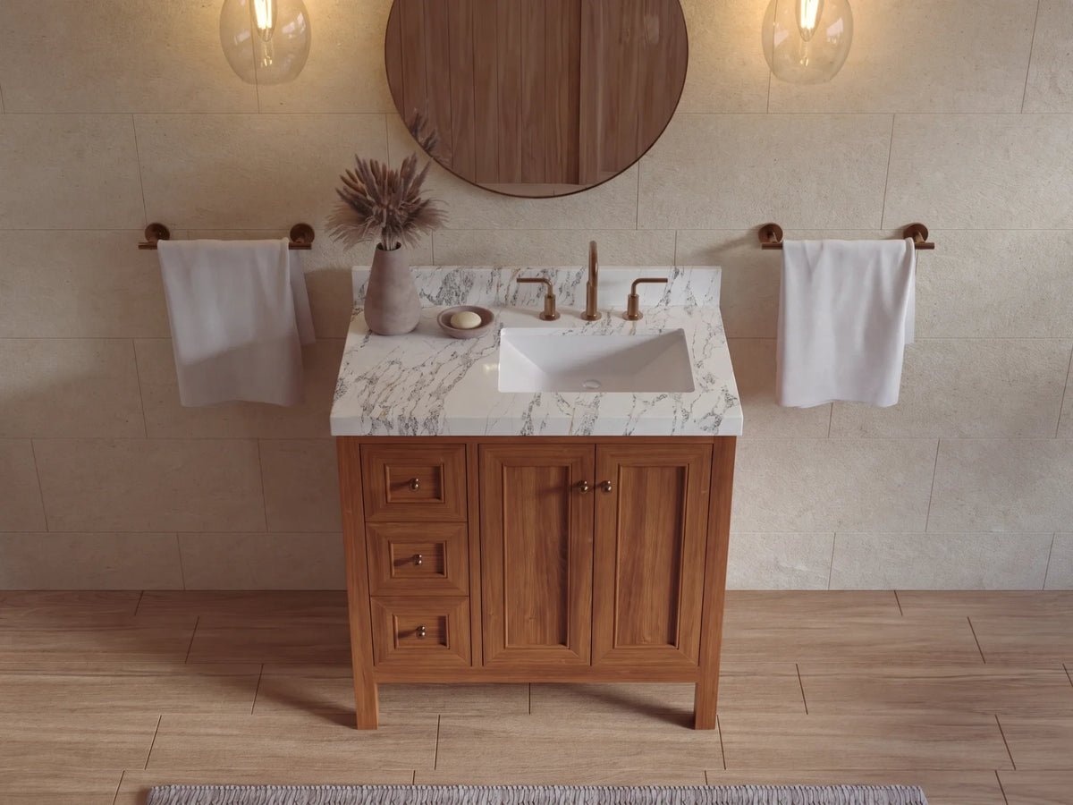 Nashville Teak Wood 36 in. W x 22 in. D Right Offset Sink Bathroom Vanity