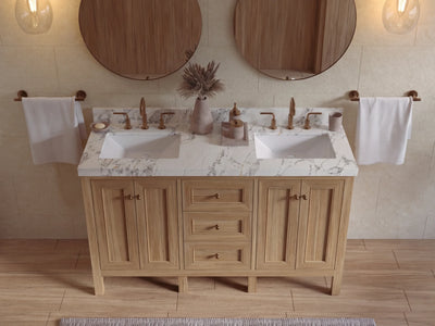 Nashville Teak Wood 60 in. W x 22 in. D Double Sink Bathroom Vanity