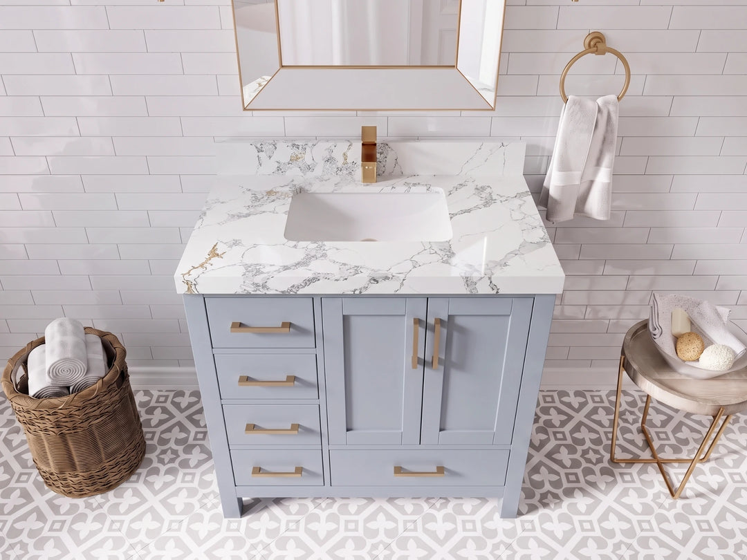 Malibu 36 in. W x 22 in. D with Center Sink Bathroom Vanity | 
              
                Blue Heather
                
                  
             - MLB_BLU_WHQZ_36CR - photo №29
