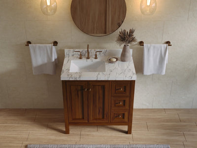 Nashville Teak Wood 36 in. W x 22 in. D Left Offset Sink Bathroom Vanity