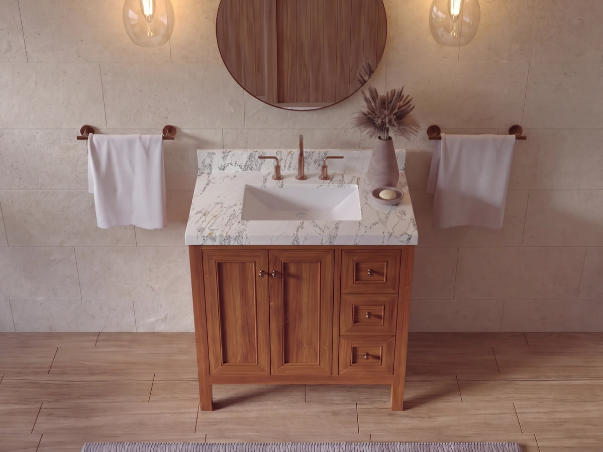 Nashville Teak Wood 36 in. W x 22 in. D Center Sink Bathroom Vanity