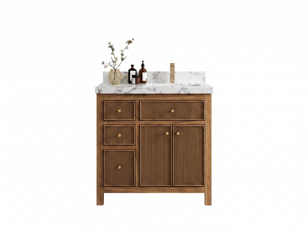 Sonoma Reeded Teak Wood 36 in. W x 22 in. D Right Offset Sink Bathroom Vanity | 
              
                Dark Natural Teak
                
                  
             - SON_TK_DNT_WHQZ_36R - photo №25