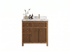 Sonoma Reeded Teak Wood 36 in. W x 22 in. D Right Offset Sink Bathroom Vanity - photo 25