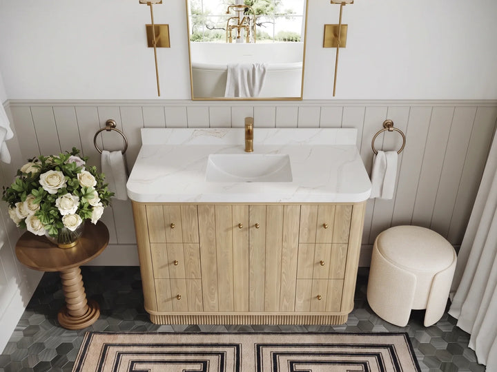 Houston White Oak 48 in. W x 22 in. D Free Standing Curved Edge Single Sink Bathroom Vanity - photo 7