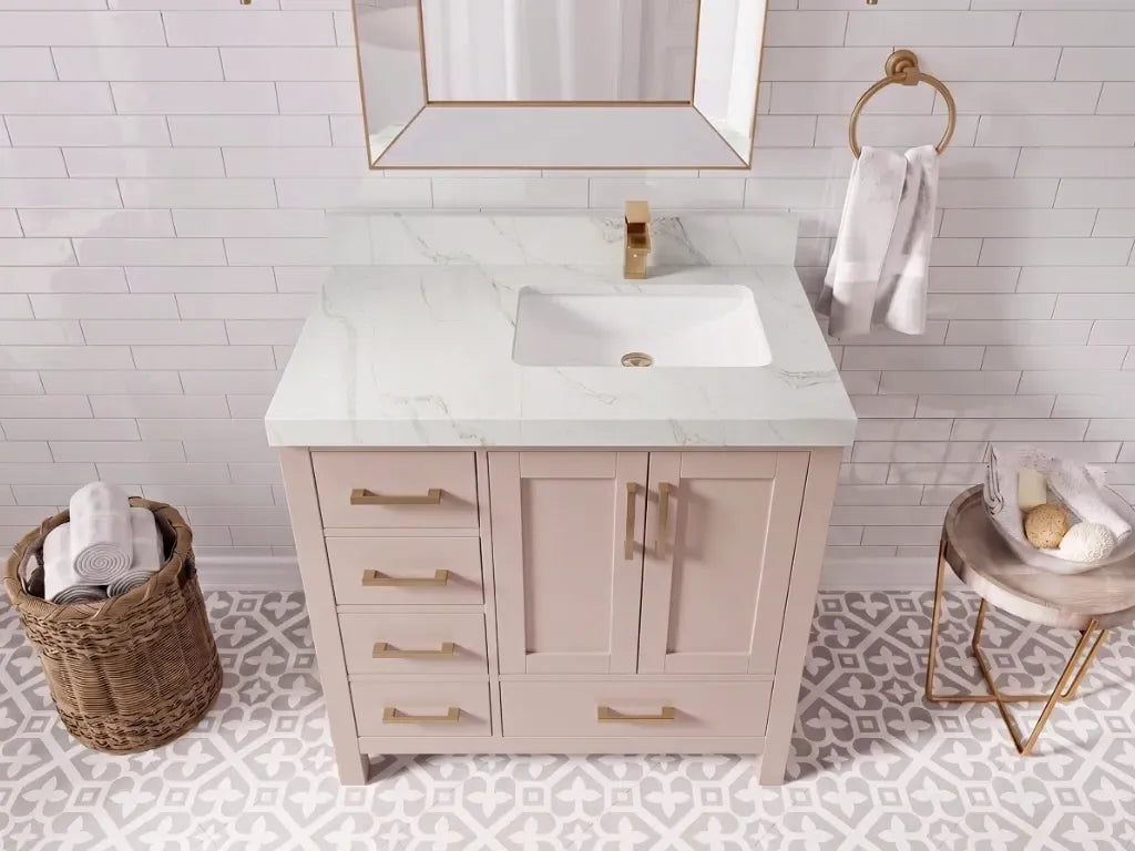 Malibu 36 in. W x 22 in. D Right Offset Sink Bathroom Vanity | 
              
                Pink
                
                  
             - MLB_PNK_WHQZ_36R - photo №13