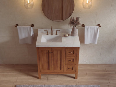 Nashville Teak Wood 36 in. W x 22 in. D Left Offset Sink Bathroom Vanity