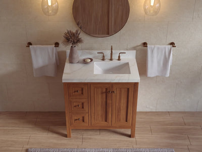 Nashville Teak Wood 36 in. W x 22 in. D Right Offset Sink Bathroom Vanity