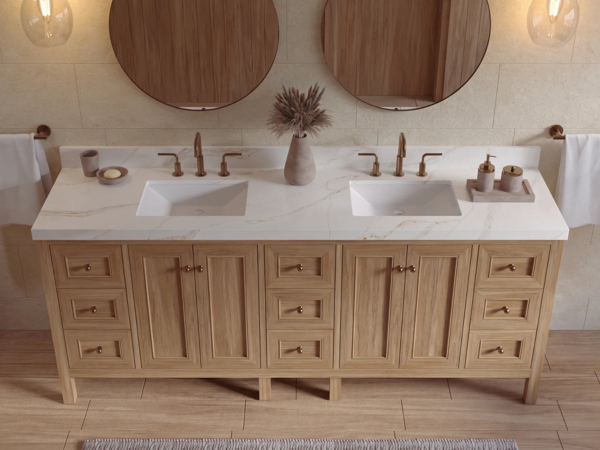 Nashville Teak Wood 84 in. W x 22 in. D Double Sink Bathroom Vanity