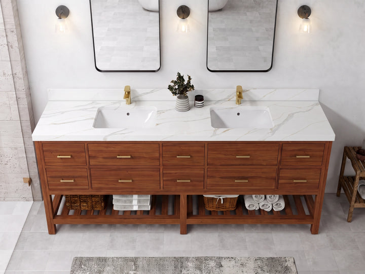 Parker Teak Wood 84 in. W x 22 in. D Double Sink Bathroom Vanity - photo 11