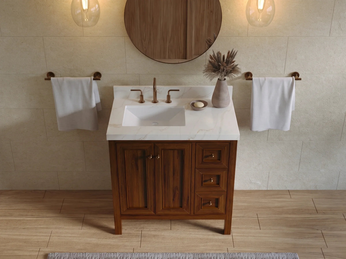 Nashville Teak Wood 36 in. W x 22 in. D Left Offset Sink Bathroom Vanity