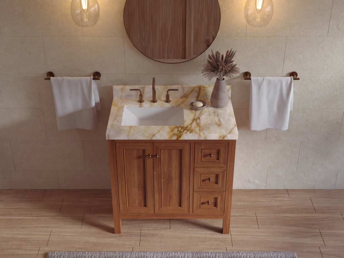 Nashville Teak Wood 36 in. W x 22 in. D Left Offset Sink Bathroom Vanity