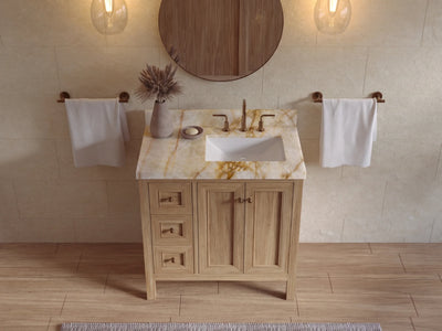 Nashville Teak Wood 36 in. W x 22 in. D Right Offset Sink Bathroom Vanity