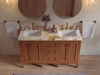 Nashville Teak Wood 60 in. W x 22 in. D Double Sink Bathroom Vanity