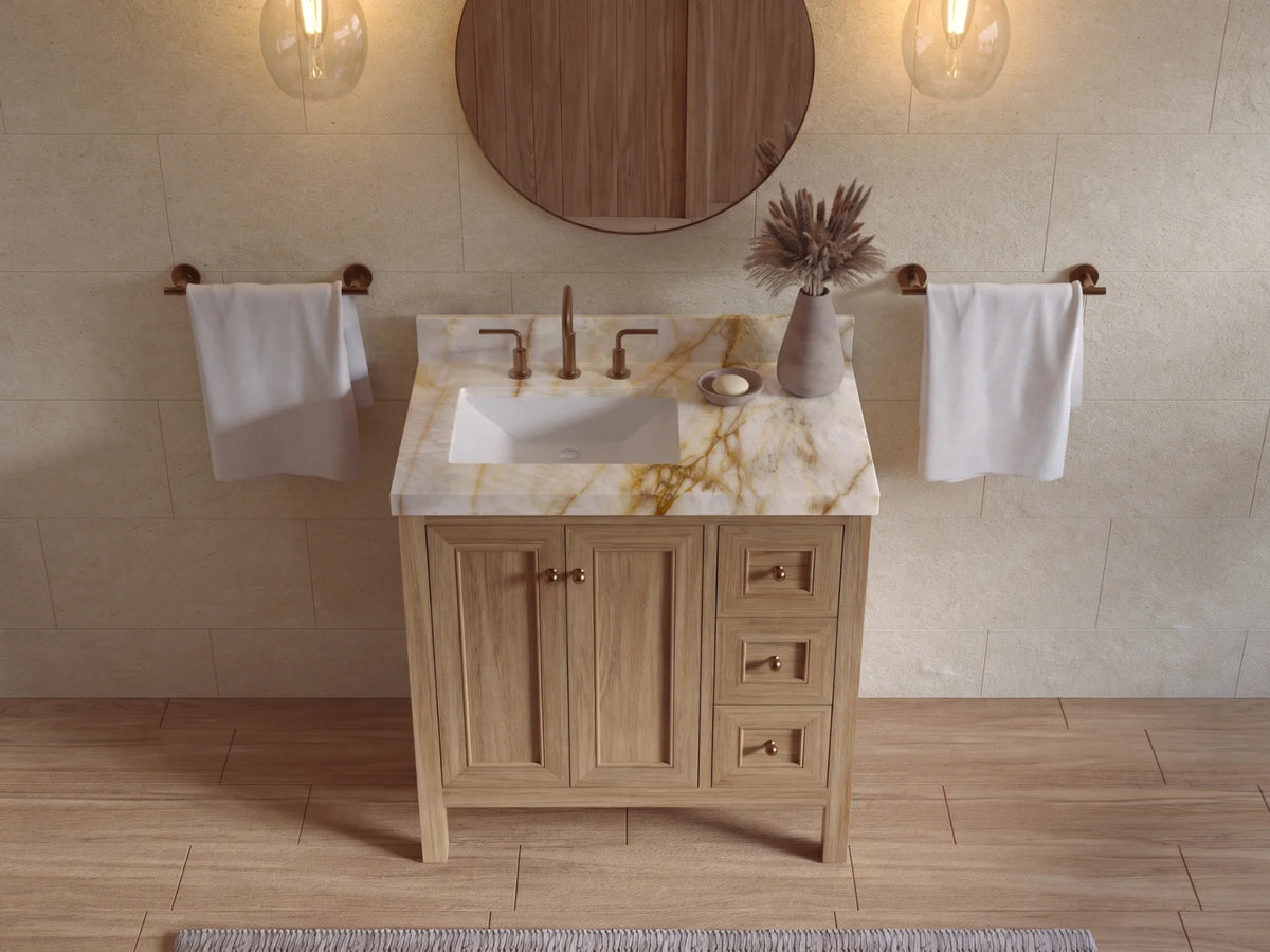Nashville Teak Wood 36 in. W x 22 in. D Left Offset Sink Bathroom Vanity