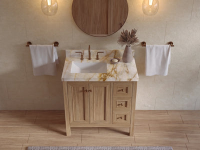 Nashville Teak Wood 36 in. W x 22 in. D Left Offset Sink Bathroom Vanity