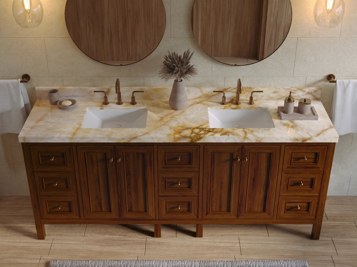 Nashville Teak Wood 84 in. W x 22 in. D Double Sink Bathroom Vanity