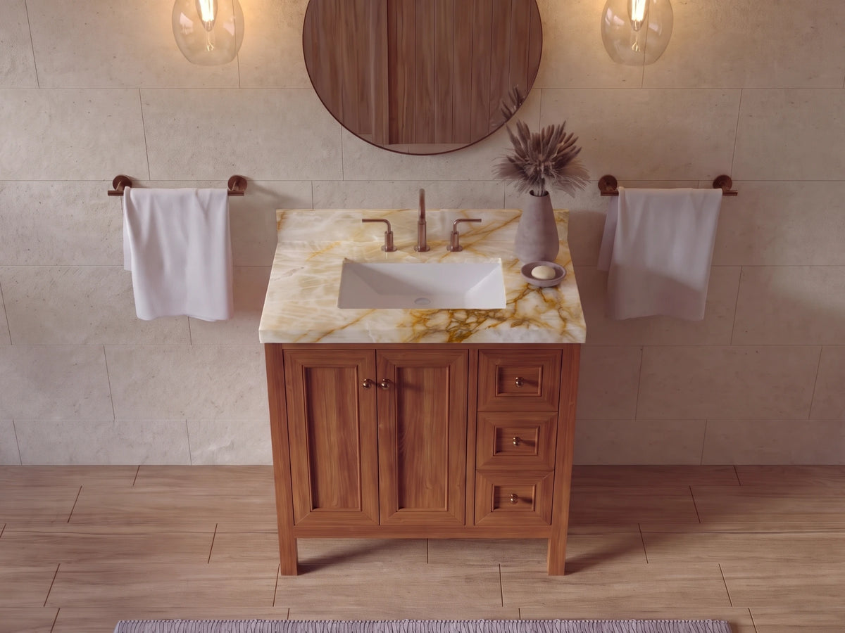 Nashville Teak Wood 36 in. W x 22 in. D Center Sink Bathroom Vanity