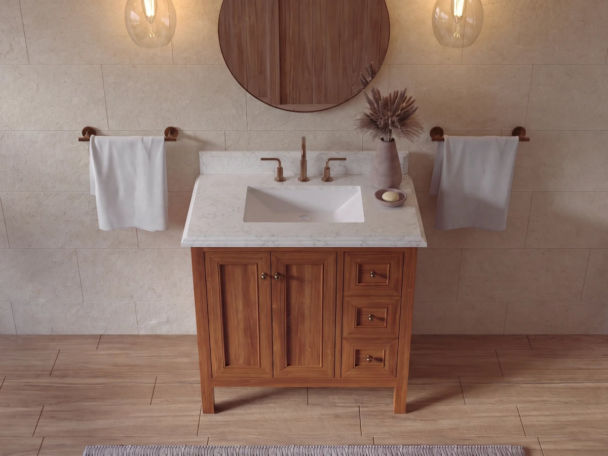 Nashville Teak Wood 36 in. W x 22 in. D Center Sink Bathroom Vanity