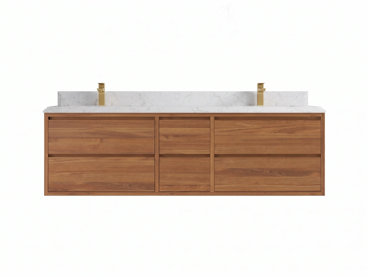 Madison Floating Teak Wood 72 in. W x 22 in. D Double Sink Bathroom Vanity