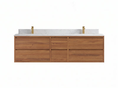 Madison Floating Teak Wood 72 in. W x 22 in. D Double Sink Bathroom Vanity