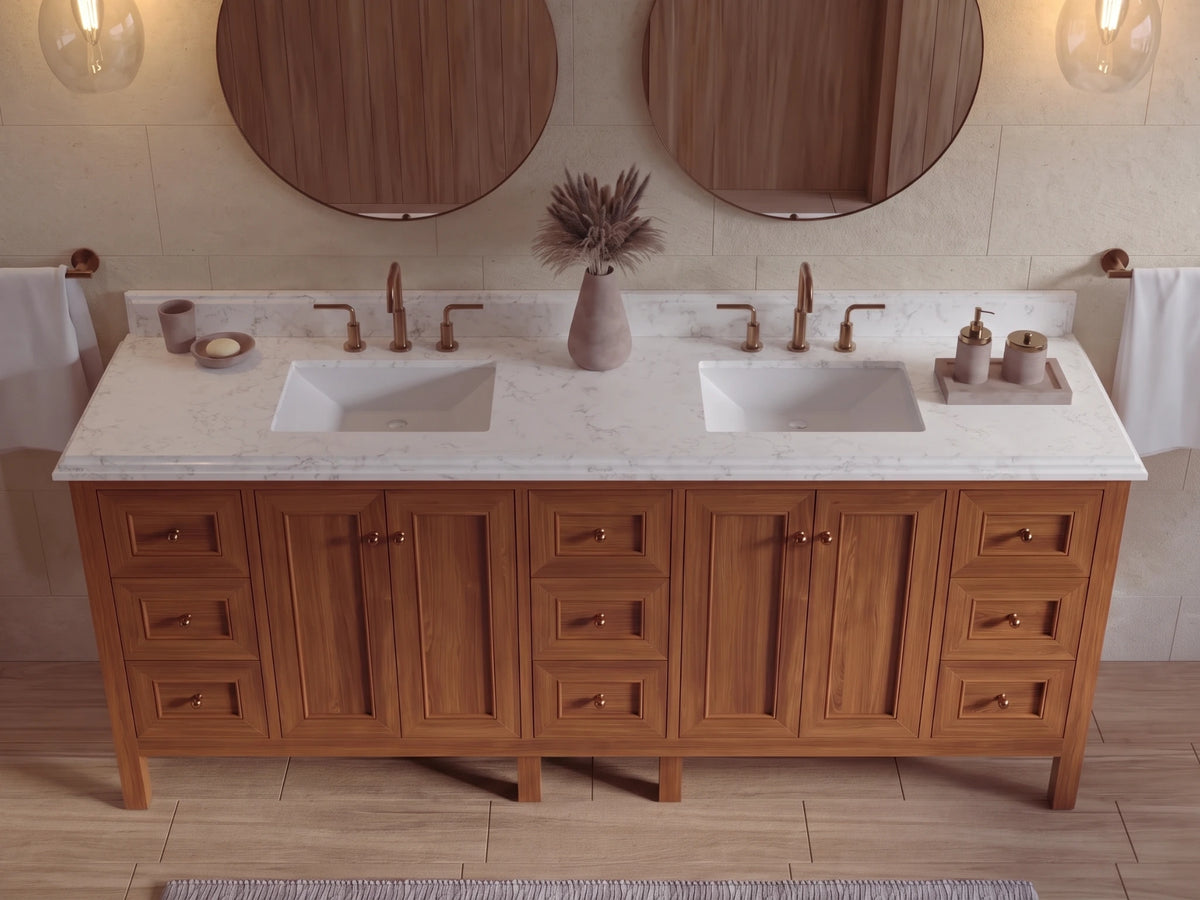 Nashville Teak Wood 84 in. W x 22 in. D Double Sink Bathroom Vanity
