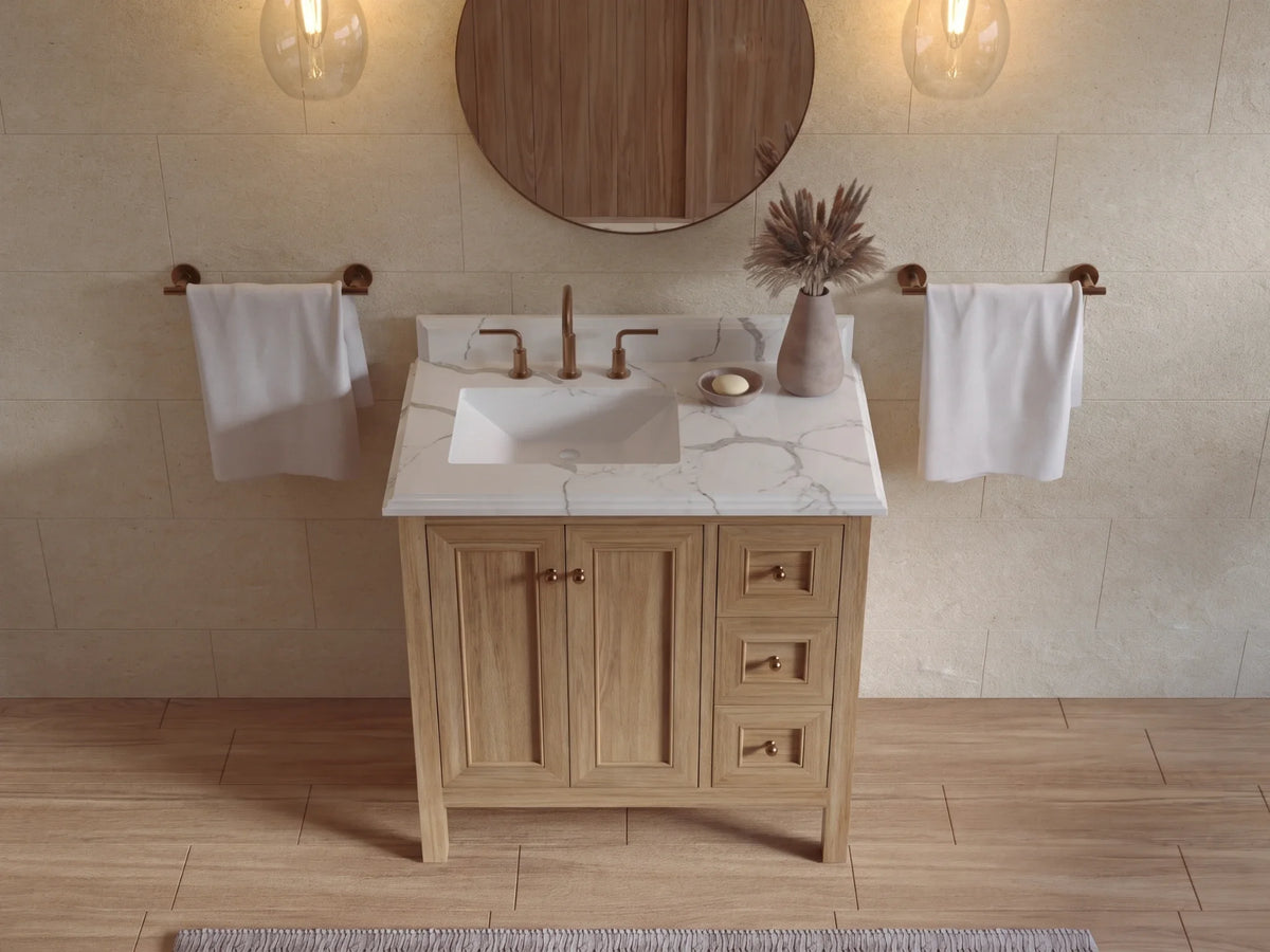 Nashville Teak Wood 36 in. W x 22 in. D Left Offset Sink Bathroom Vanity