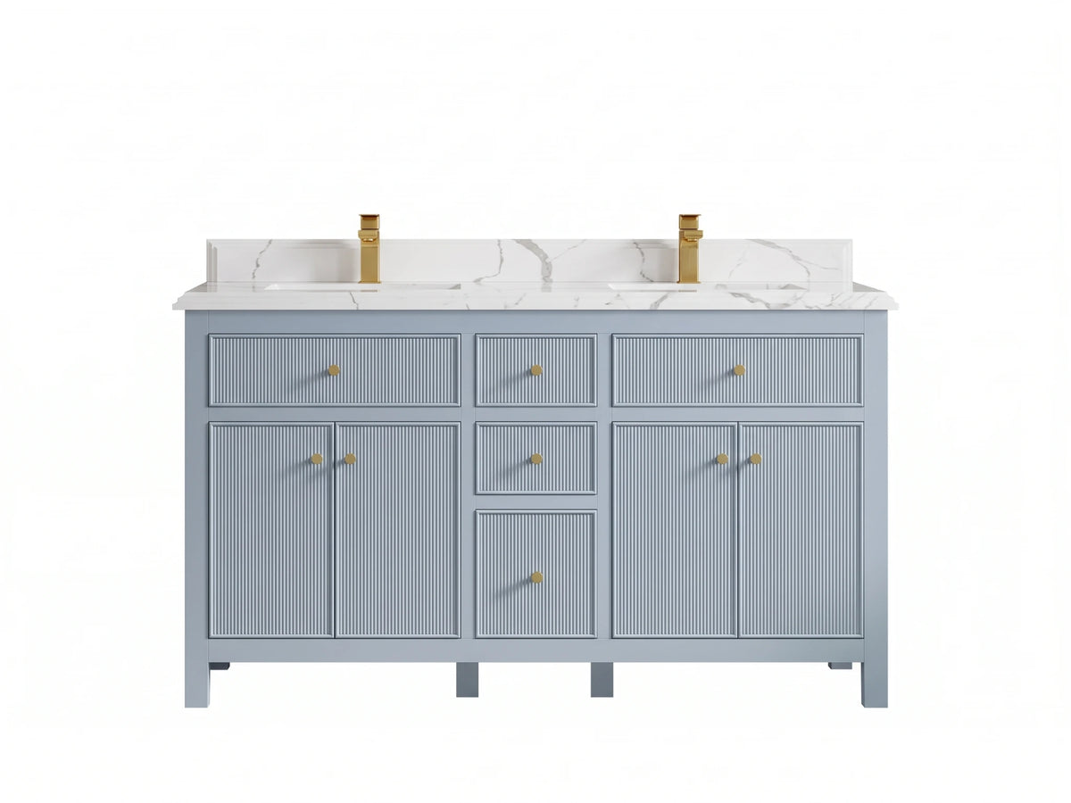 Sonoma 60 in W x 22 in D Free Standing Reeded Double Sink Bathroom Vanity