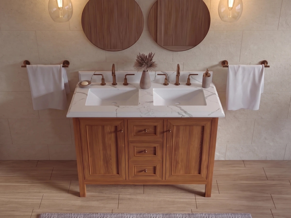 Nashville Teak Wood 48 in. W x 22 in. D Double Sink Bathroom Vanity