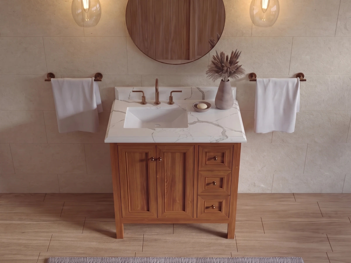 Nashville Teak Wood 36 in. W x 22 in. D Left Offset Sink Bathroom Vanity