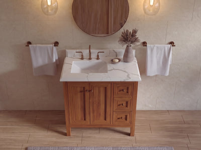 Nashville Teak Wood 36 in. W x 22 in. D Left Offset Sink Bathroom Vanity