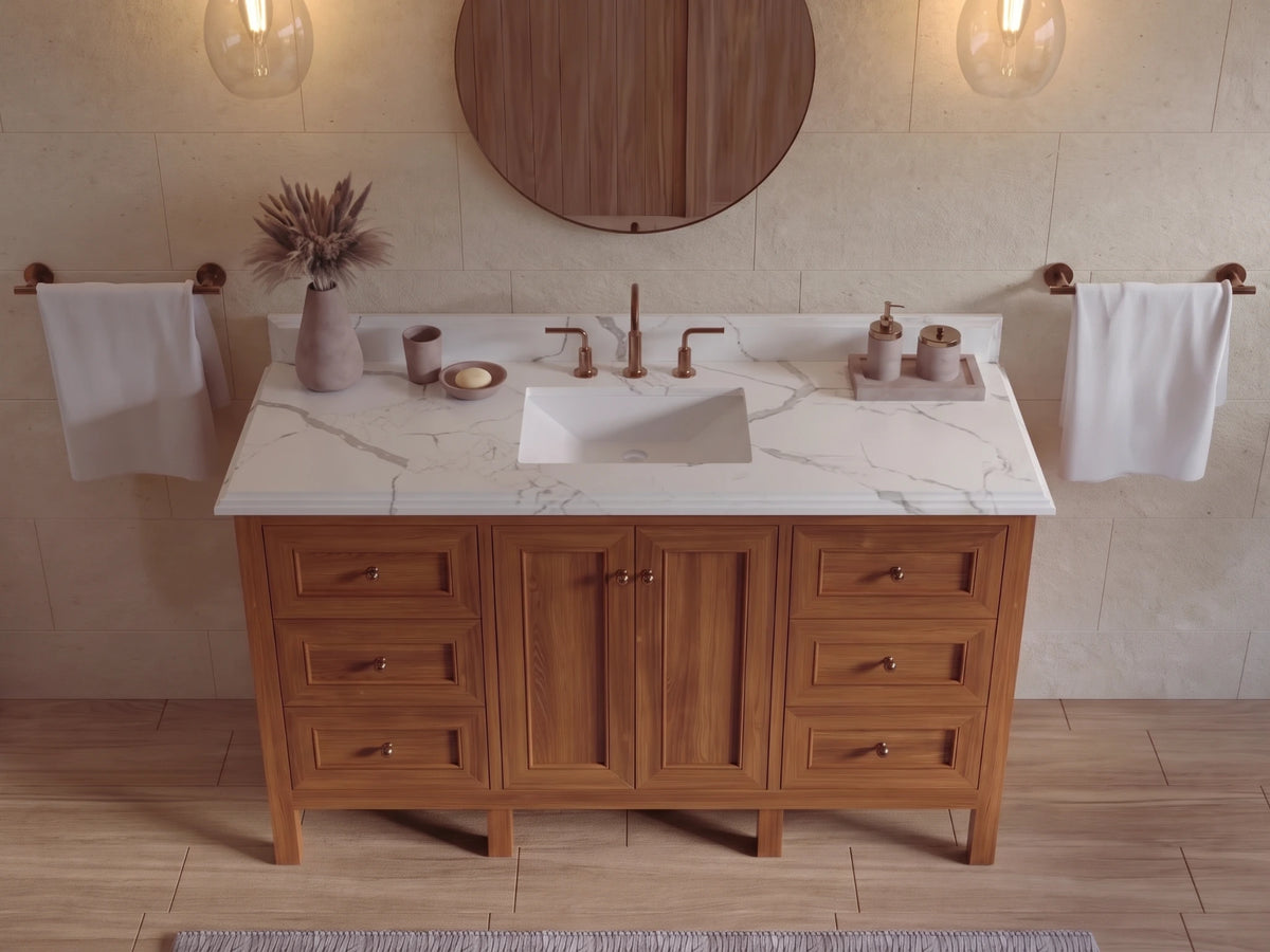 Nashville Teak Wood 60 in. W x 22 in. D Single Sink Bathroom Vanity