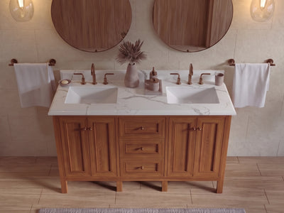 Nashville Teak Wood 60 in. W x 22 in. D Double Sink Bathroom Vanity