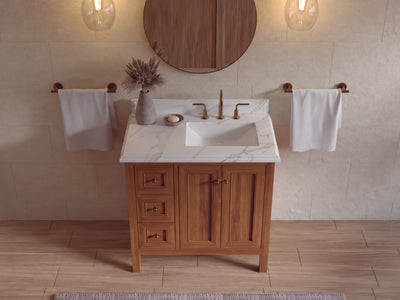 Nashville Teak Wood 36 in. W x 22 in. D Right Offset Sink Bathroom Vanity