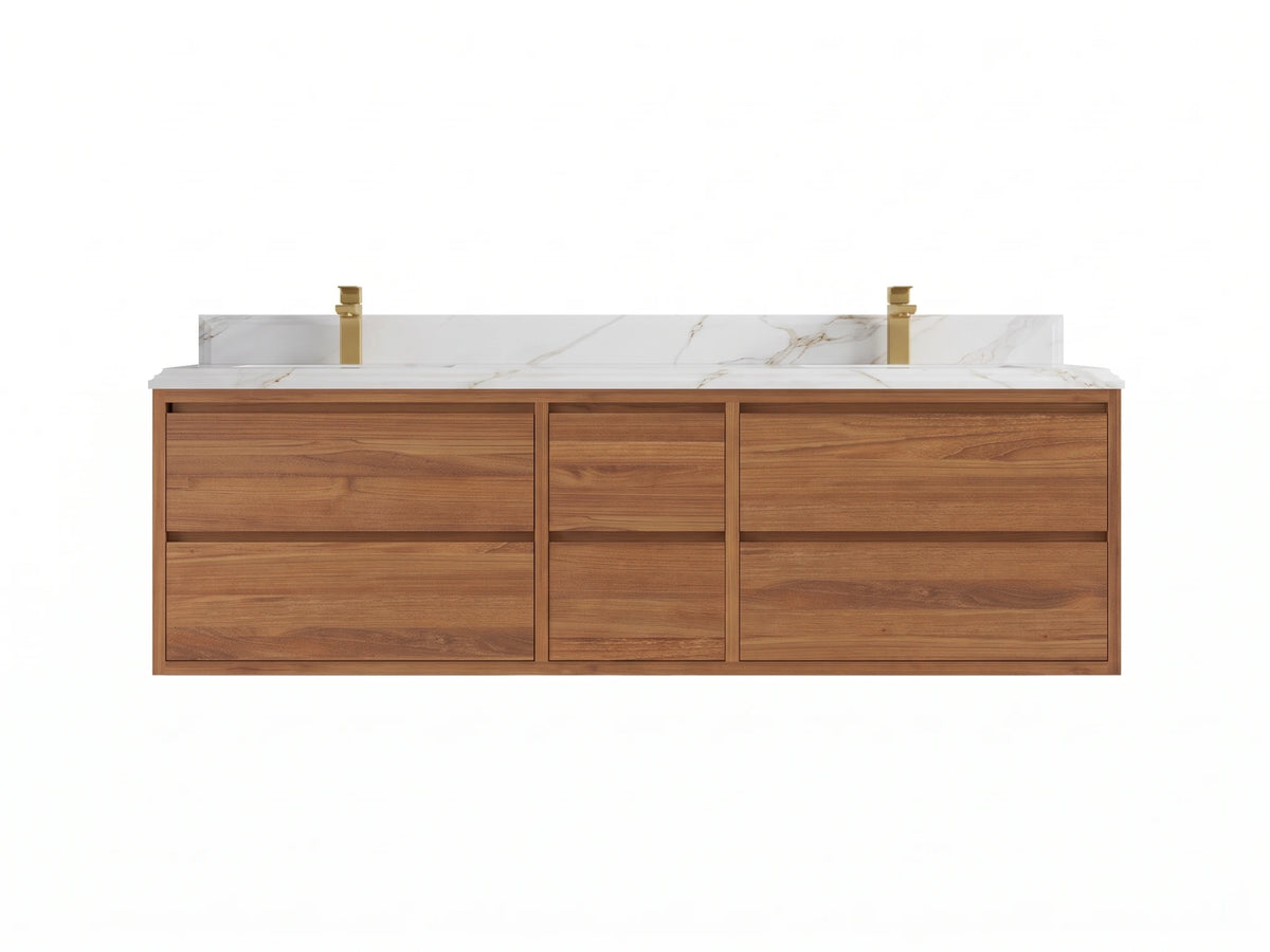 Madison Floating Teak Wood 72 in. W x 22 in. D Double Sink Bathroom Vanity