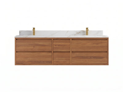 Madison Floating Teak Wood 72 in. W x 22 in. D Double Sink Bathroom Vanity