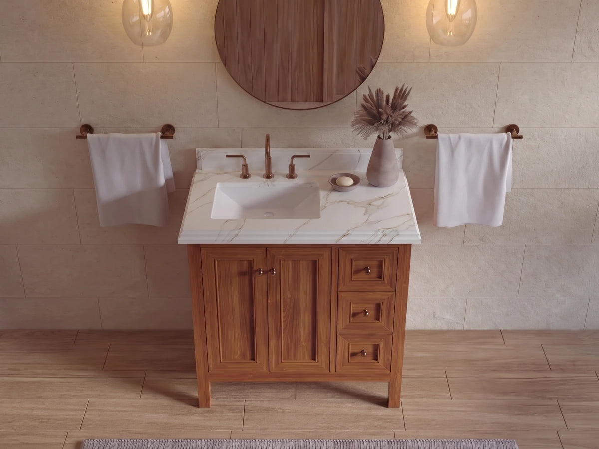 Nashville Teak Wood 36 in. W x 22 in. D Left Offset Sink Bathroom Vanity