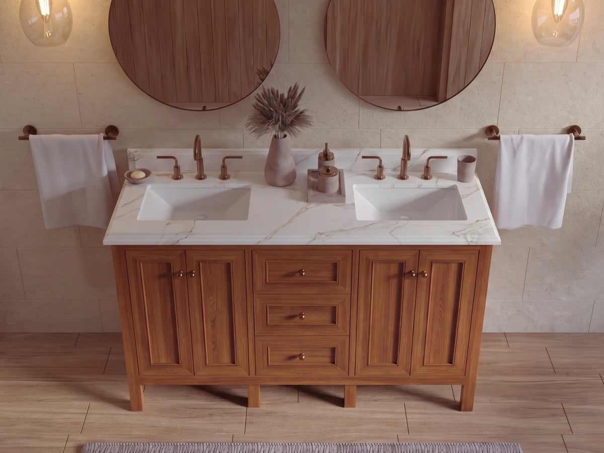 Nashville Teak Wood 60 in. W x 22 in. D Double Sink Bathroom Vanity